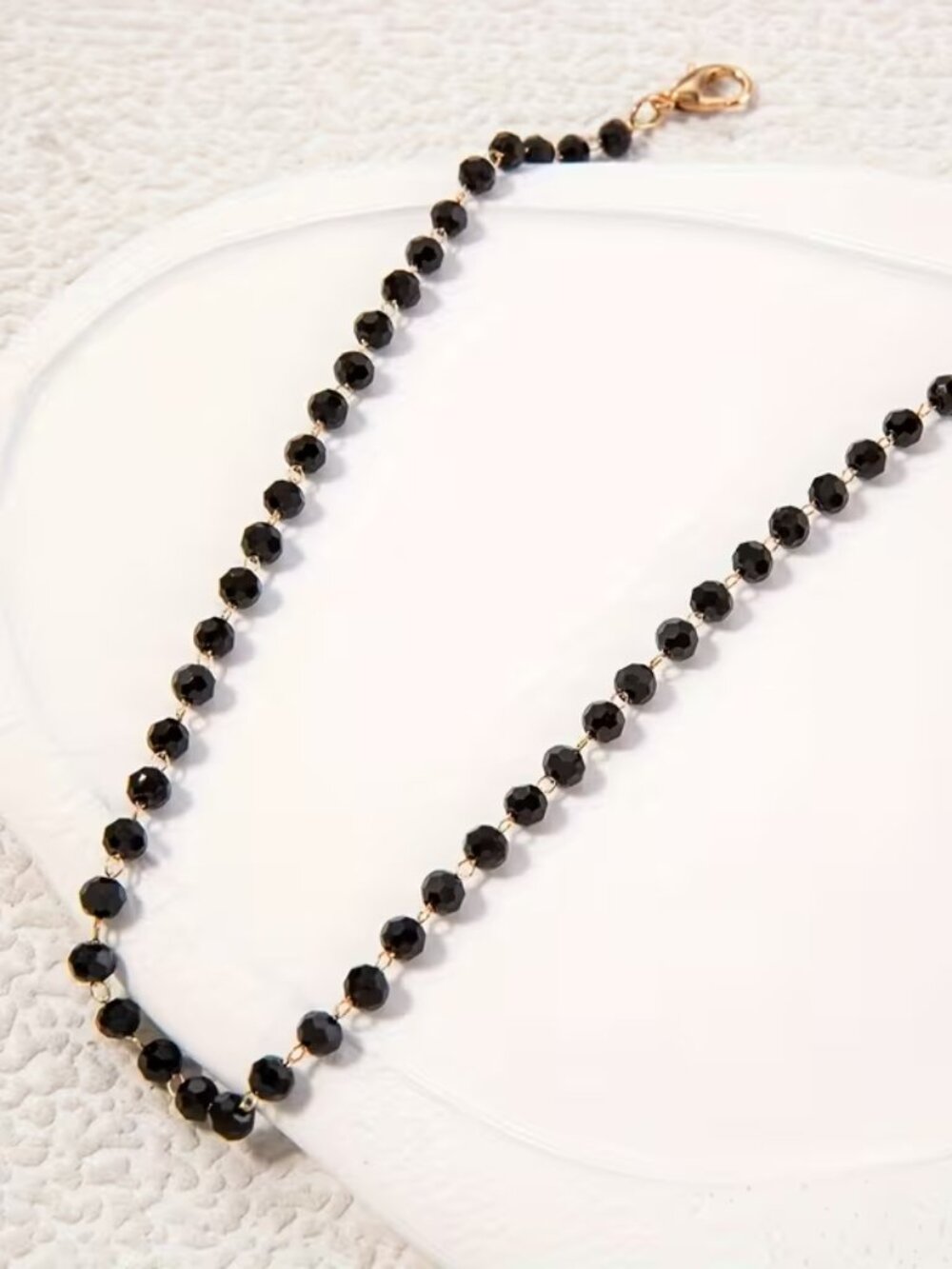 Minimalist Black Spinel Beaded Choker • Gold Tone Delicate Chain Necklace